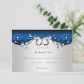 3,5x5 Elegante Blauwe en Zilveren RSVP Kaartje (Staand voorkant)
