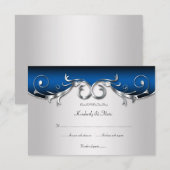 3,5x5 Elegante Blauwe en Zilveren RSVP Kaartje (Voorkant / Achterkant)