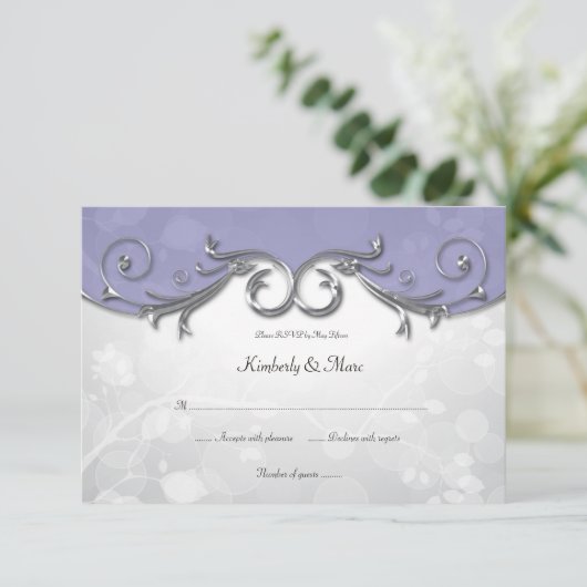 3,5x5 elegante Paarse zilver-lederen overlay RSVP (Staand voorkant)