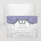 3,5x5 elegante Paarse zilver-lederen overlay RSVP (Voorkant / Achterkant)