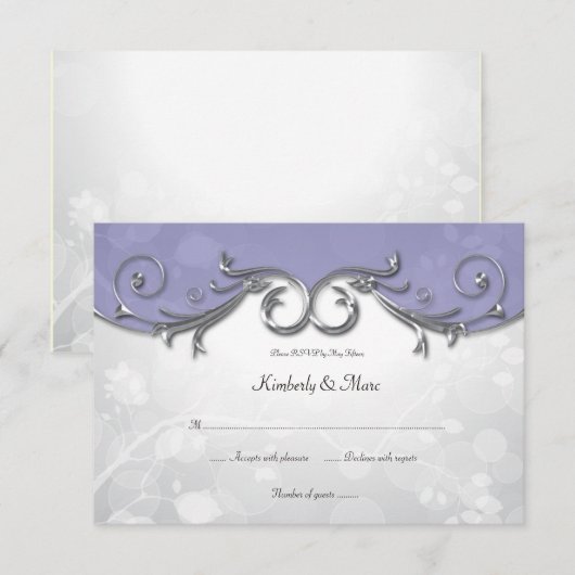 3,5x5 elegante Paarse zilver-lederen overlay RSVP (Voorkant / Achterkant)