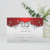 3.5x5 Elegante Rood en Zilver RSVP Kaartje (Staand voorkant)