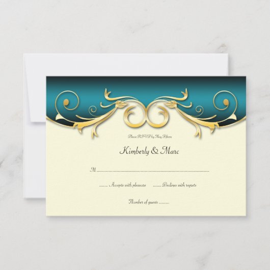 3.5x5 Elegante Teal Gouden RSVP Kaartje (Voorkant)