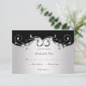 3.5x5 Elegante Zwart en Zilver RSVP Kaartje (Staand voorkant)
