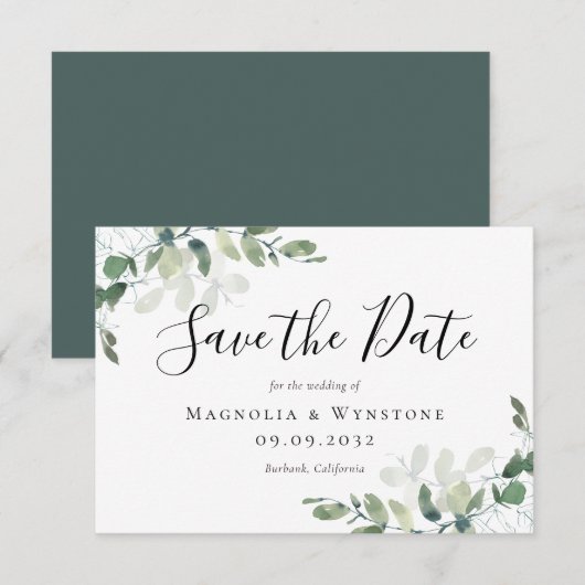 3.5x5 Eucalyptus Waterverf bruiloft Save The Date (Voorkant / Achterkant)