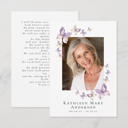3,5x5-inch Butterflies Foto Funeral Memorial Praye Notitiekaartje (Voorkant / Achterkant)