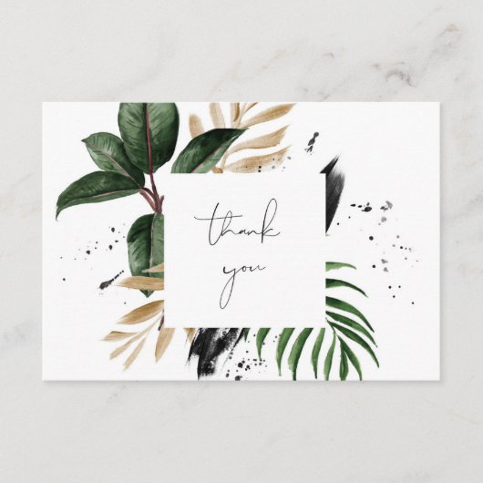 3.5x5 inch Groen & Goud Tropisch Dank u Bruiloft Informatiekaartje (Voorkant)