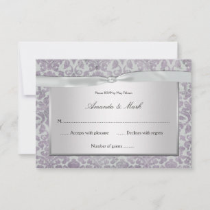 3.5x5 Lavendel Zilver Grunge Damast RSVP Kaartje