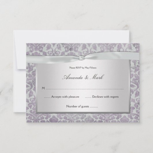 3,5x5 Lavender Silver Grunge Damask RSVP (Voorkant)