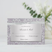 3,5x5 Lavender Silver Grunge Damask RSVP (Staand voorkant)