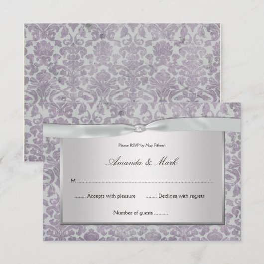 3,5x5 Lavender Silver Grunge Damask RSVP (Voorkant / Achterkant)