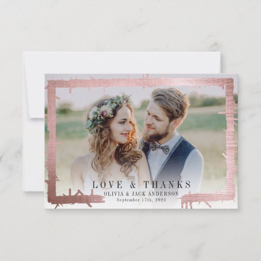 3.5x5 Liefde & Bedankt Roze Folie Foto bruiloft (Voorkant)