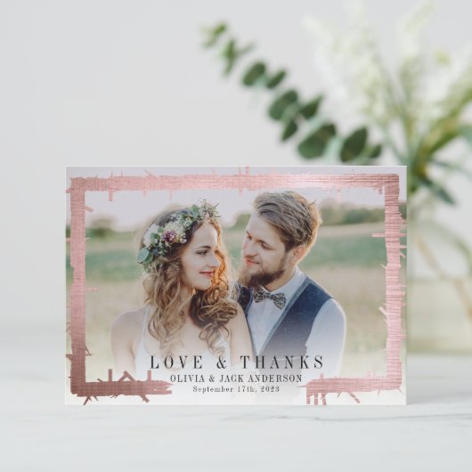 3.5x5 Liefde & Bedankt Roze Folie Foto bruiloft (Staand voorkant)