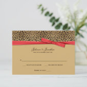 3.5x5 Luipaardprint NEPSE rode lint RSVP Kaart (Staand voorkant)