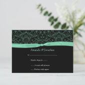 3,5x5 Mint Green Scroll & Ribbon op zwarte RSVP (Staand voorkant)