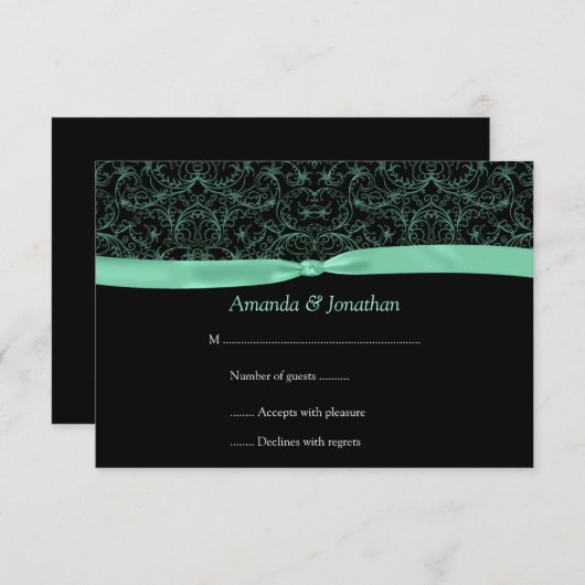 3,5x5 Mint Green Scroll & Ribbon op zwarte RSVP (Voorkant / Achterkant)