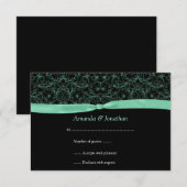 3,5x5 Mint Green Scroll & Ribbon op zwarte RSVP Kaartje (Voorkant / Achterkant)