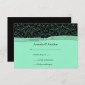 3.5x5 Mintgroene krullen en lint op zwarte RSVP (Voorkant / Achterkant)