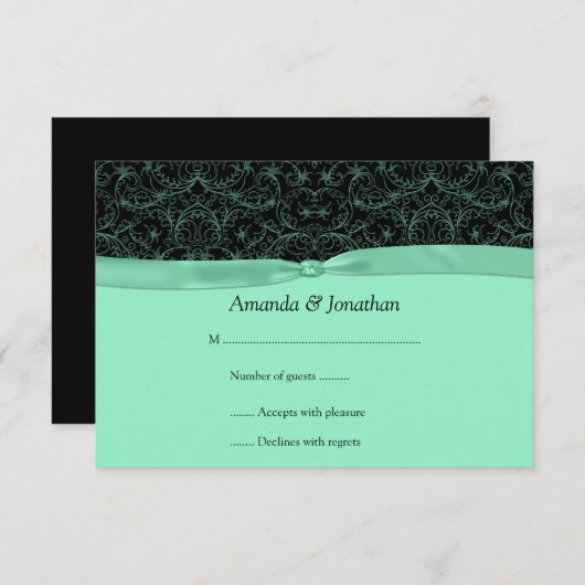 3.5x5 Mintgroene krullen en lint op zwarte RSVP (Voorkant / Achterkant)