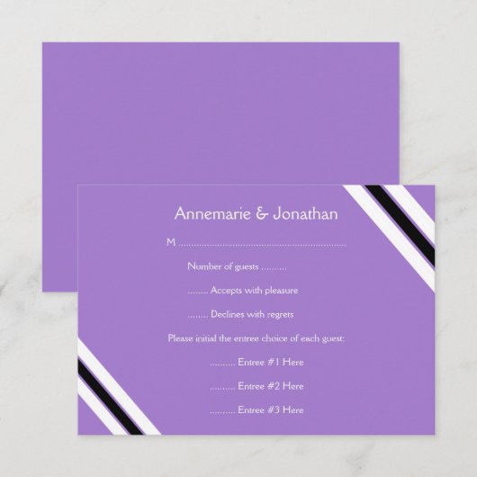 3,5x5 Moderne, zwarte Paarse horizontale strepen RSVP Kaartje (Voorkant / Achterkant)