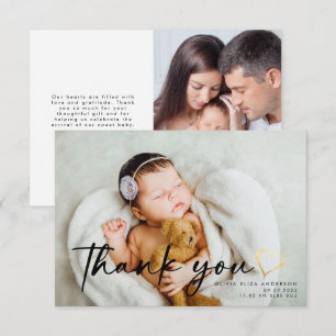 3.5x5 Nieuwe baby Foto Gold Heart Hartelijk dank Bedankkaart