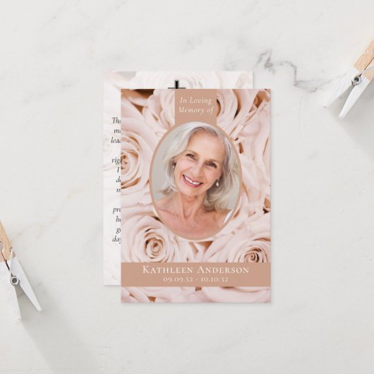 3.5x5 ovale foto roze rozen gedenkteken Kaart (Voorkant / Achterkant in situ)