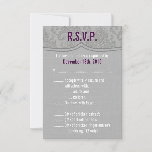 3,5x5 R.S.V.P. Card Modern Gray Damask RSVP Kaartje (Voorkant)