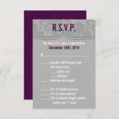 3,5x5 R.S.V.P. Card Modern Gray Damask RSVP Kaartje (Voorkant / Achterkant)