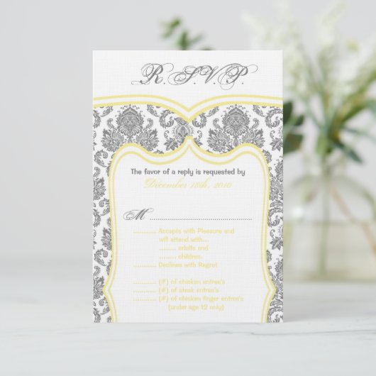 3,5x5 R.S.V.P. Card Wedding Damask RSVP Kaartje (Staand voorkant)