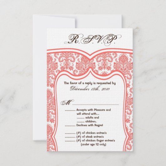 3,5x5 R.S.V.P. Card Wedding Damask RSVP Kaartje (Voorkant)