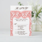 3,5x5 R.S.V.P. Card Wedding Damask RSVP Kaartje (Staand voorkant)