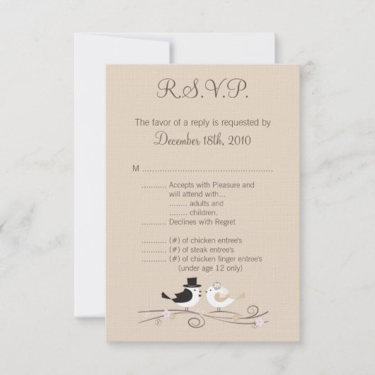 3.5x5 R.S.V.P. Huwelijkskaart Bruid Vogels RSVP Kaartje (Voorkant)