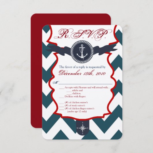 3.5x5 R.S.V.P.-kaart Anker Kompas Oceaan Kaart (Voorkant / Achterkant)