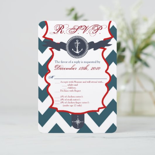 3.5x5 R.S.V.P.-kaart Anker Kompas Oceaan Kaart (Staand voorkant)