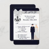 3.5x5 R.S.V.P. kaart ARMY uniform blauw bruidegom  (Voorkant / Achterkant)