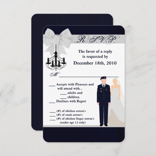 3.5x5 R.S.V.P. kaart ARMY uniform blauw bruidegom (Voorkant / Achterkant)