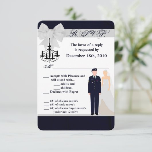 3.5x5 R.S.V.P. kaart ARMY uniform blauw bruidegom  (Staand voorkant)