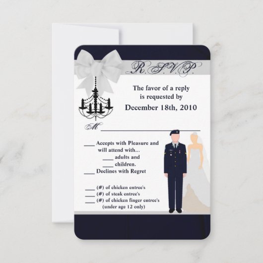 3.5x5 R.S.V.P. kaart ARMY uniform blauw bruidegom  (Voorkant)