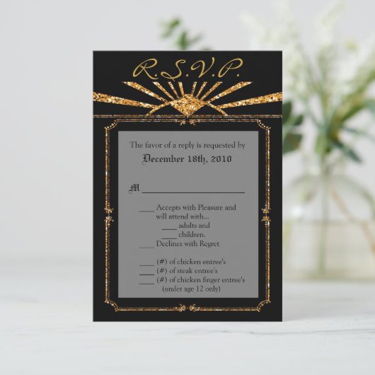 3.5x5 R.S.V.P. Kaart Art Deco Roaring 20s GATSBY (Staand voorkant)