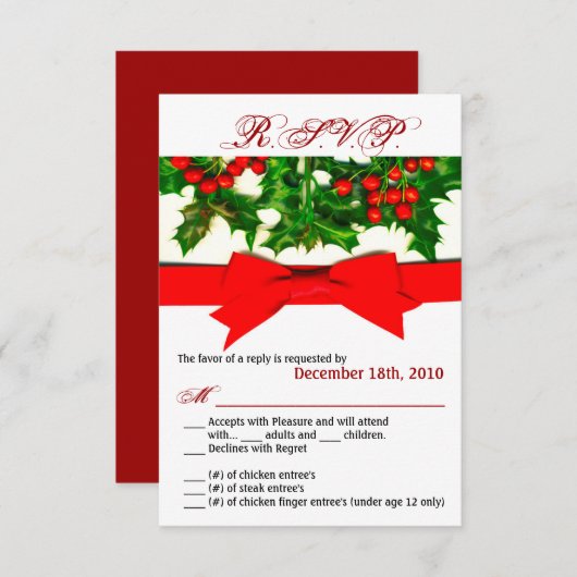 3,5x5 R.S.V.P.-kaart Baughs Holly Berry Kerstkaart Kaart (Voorkant / Achterkant)