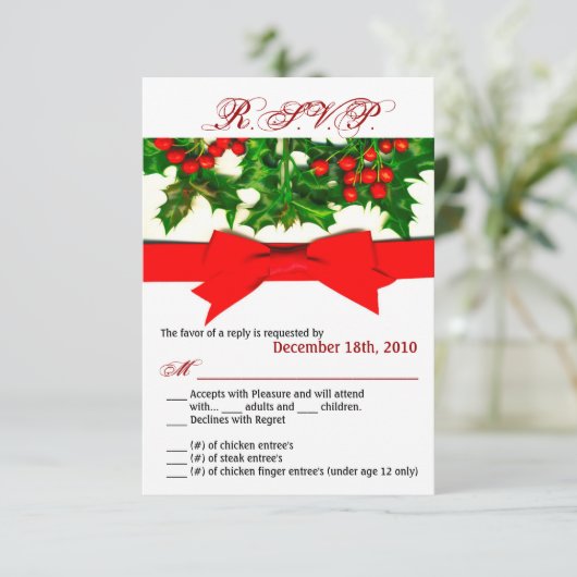 3.5x5 R.S.V.P. Kaart Baughs Holly Berry Kerstmis (Staand voorkant)