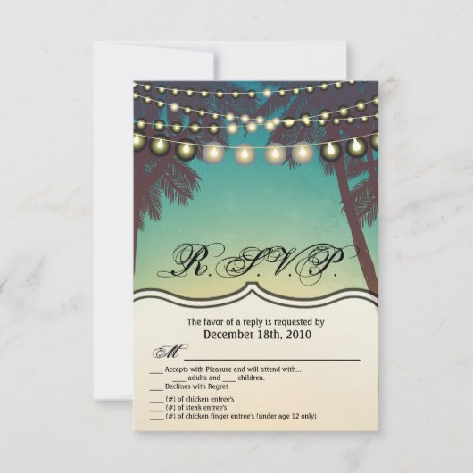 3.5x5 R.S.V.P. Kaart Beach Sunset Palm Trees Strin (Voorkant)