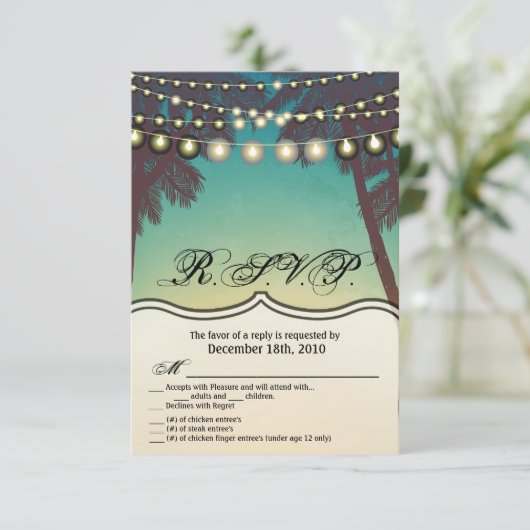 3.5x5 R.S.V.P. Kaart Beach Sunset Palm Trees Strin (Staand voorkant)