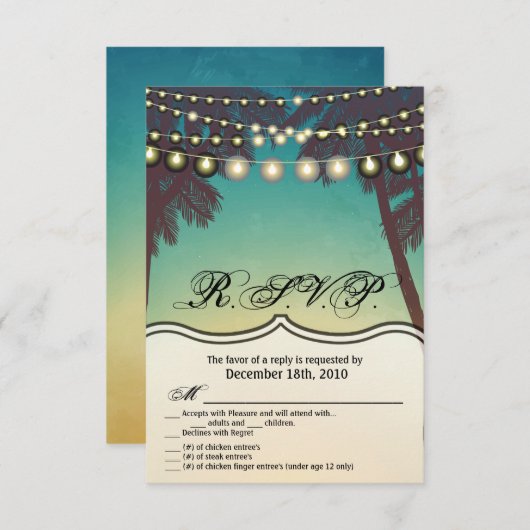 3.5x5 R.S.V.P. Kaart Beach Sunset Palm Trees Strin (Voorkant / Achterkant)