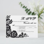 3,5x5 R.S.V.P. Kaart Black Lace Damask Antiek Appl (Staand voorkant)
