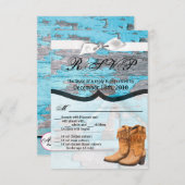 3.5x5 R.S.V.P. Kaart Blauw Houten Schuurdeurlaarze (Voorkant / Achterkant)