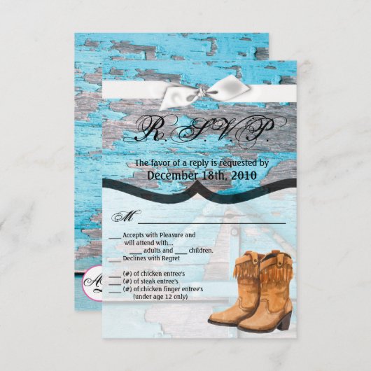 3.5x5 R.S.V.P. Kaart Blauw Houten Schuurdeurlaarze (Voorkant / Achterkant)