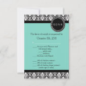 3,5x5 R.S.V.P.-Kaart Blauwgroen & Black Damask Kaart (Voorkant)