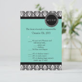 3,5x5 R.S.V.P.-Kaart Blauwgroen & Black Damask Kaart (Staand voorkant)