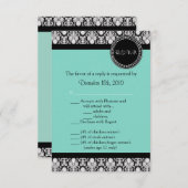 3,5x5 R.S.V.P.-Kaart Blauwgroen & Black Damask Kaart (Voorkant / Achterkant)